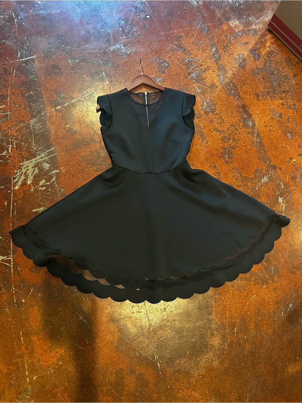 Black Scallop Hem Fit-and-Flare Dress